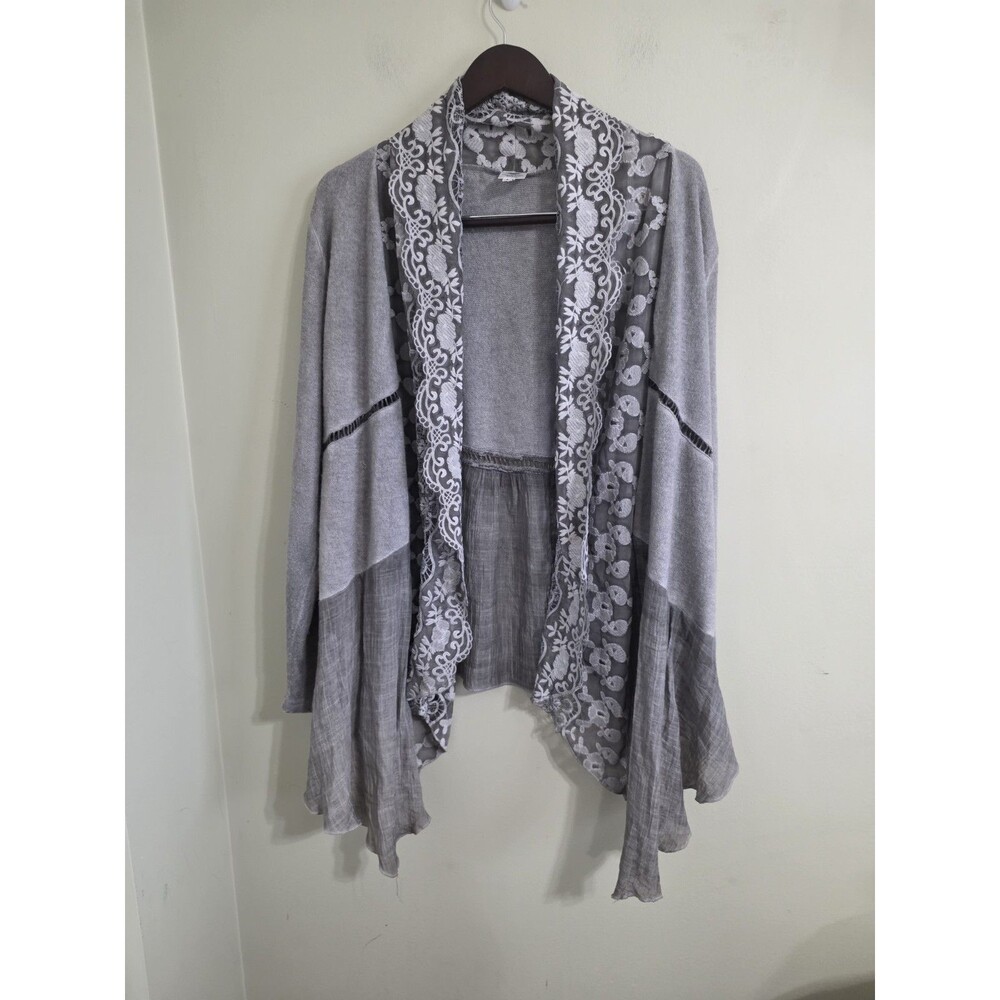 The Collection Royal Women's Gray Lace Wide Collar Flare Hem Cardigan size L